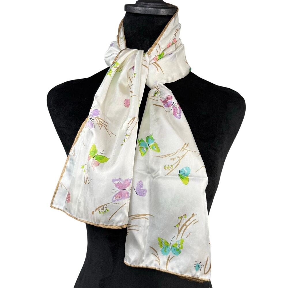 Vintage 60s Women's Scarf Signed Vera Neumann Pastel Spring Butterfly